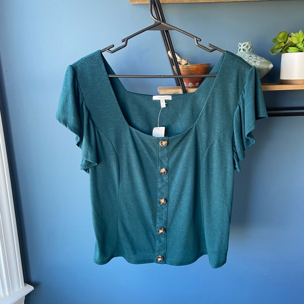 Maurices Teal Flutter Sleeve Top- NWT Size L